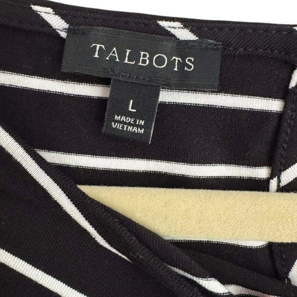 Talbots Striped Long Sleeve Knit Top Boatneck Stretch Nautical Black White Large - Picture 2 of 5